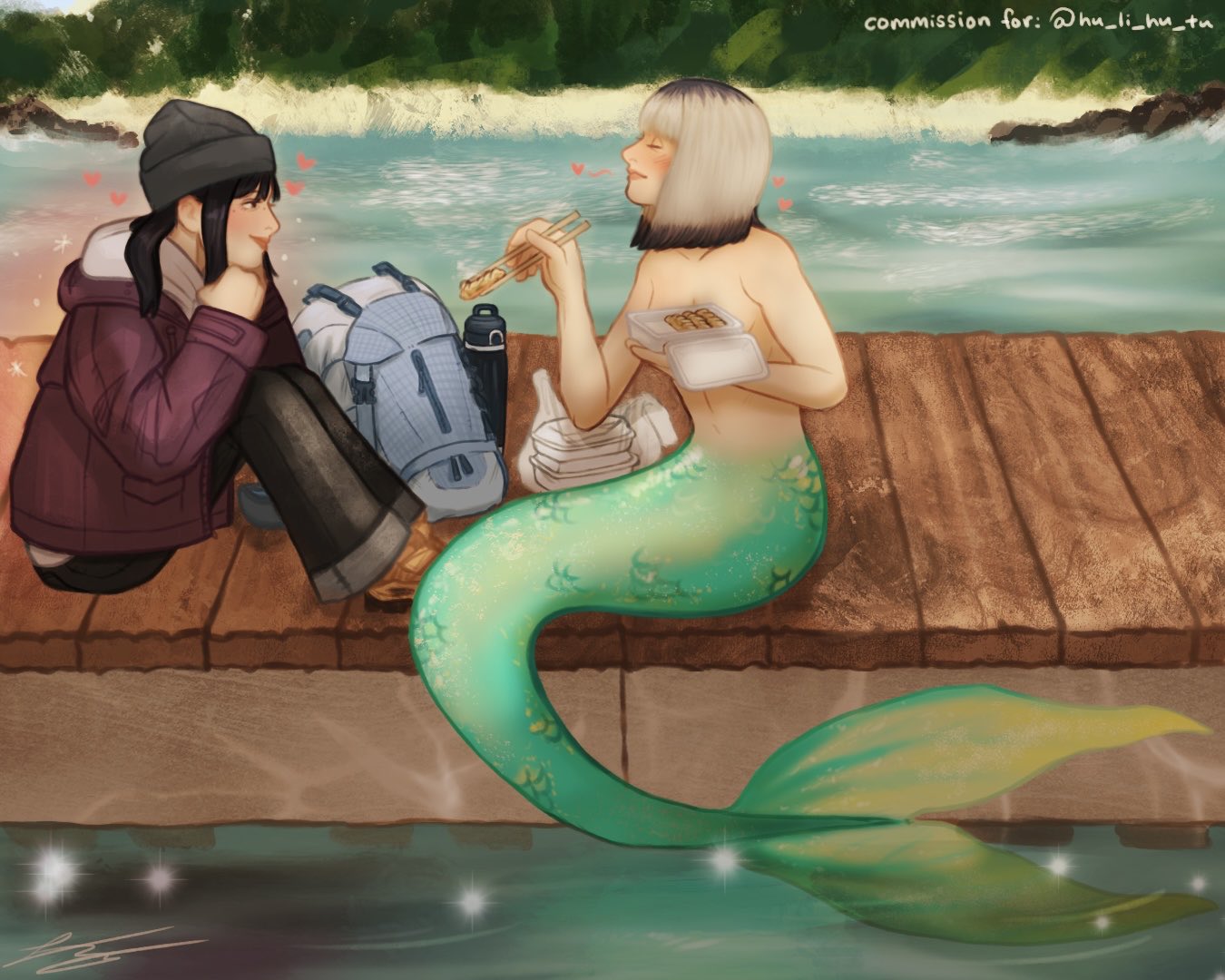Kyujin on the docks with Lily the mermaid